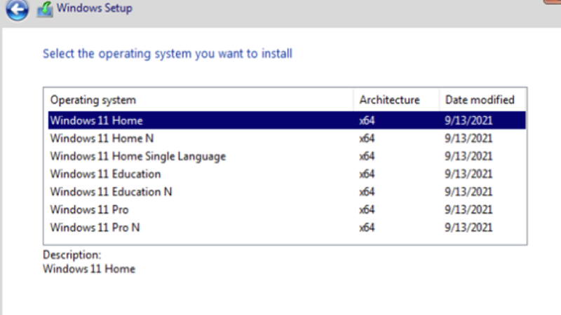 Не выбирается версия Windows 11